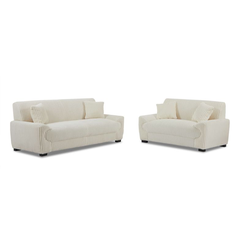 Ensemble canapés droits fixes 3+2 places ADEA velours côtelé beige