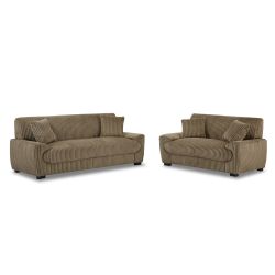 Ensemble canapés droits fixes 3+2 places ADEA velours côtelé marron