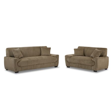 Ensemble canapés droits fixes 3+2 places ADEA velours côtelé marron