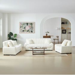 Ensemble canapé droit fixe 3 places + fauteuil 1 place ADEA velours côtelé beige