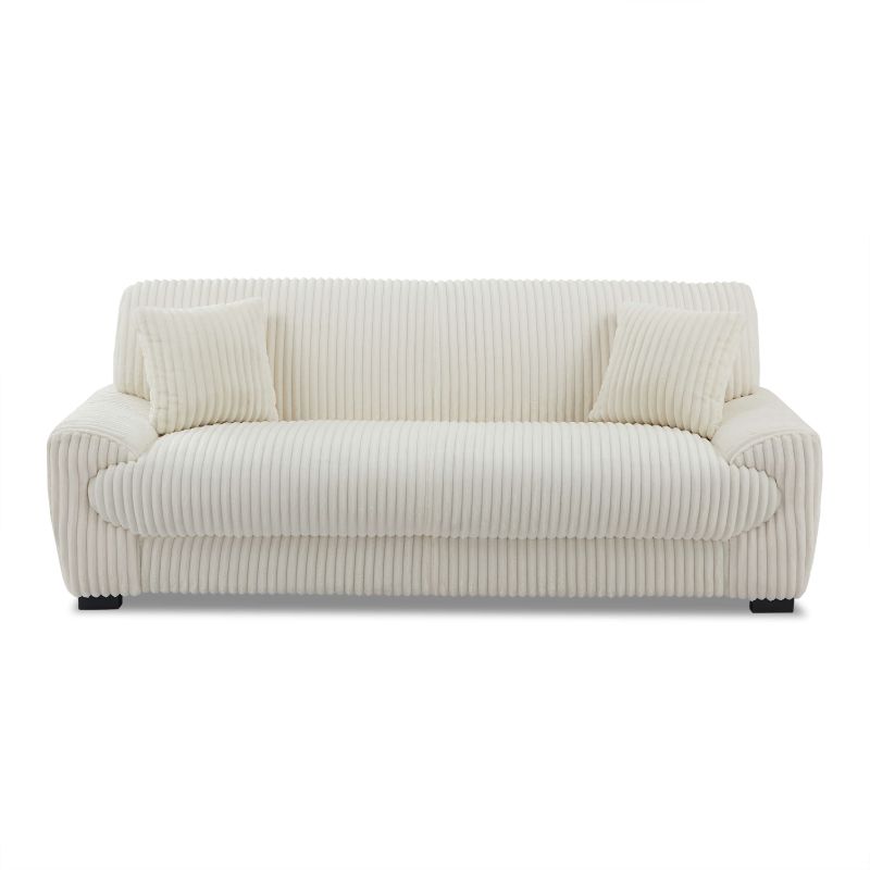 Ensemble canapé droit fixe 3 places + fauteuil 1 place ADEA velours côtelé beige