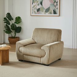 Ensemble canapé droit fixe 3 places + fauteuil 1 place ADEA velours côtelé marron