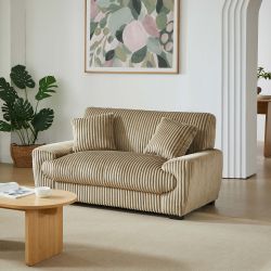 Ensemble canapé droit fixe 3 places + fauteuil 1 place ADEA velours côtelé marron