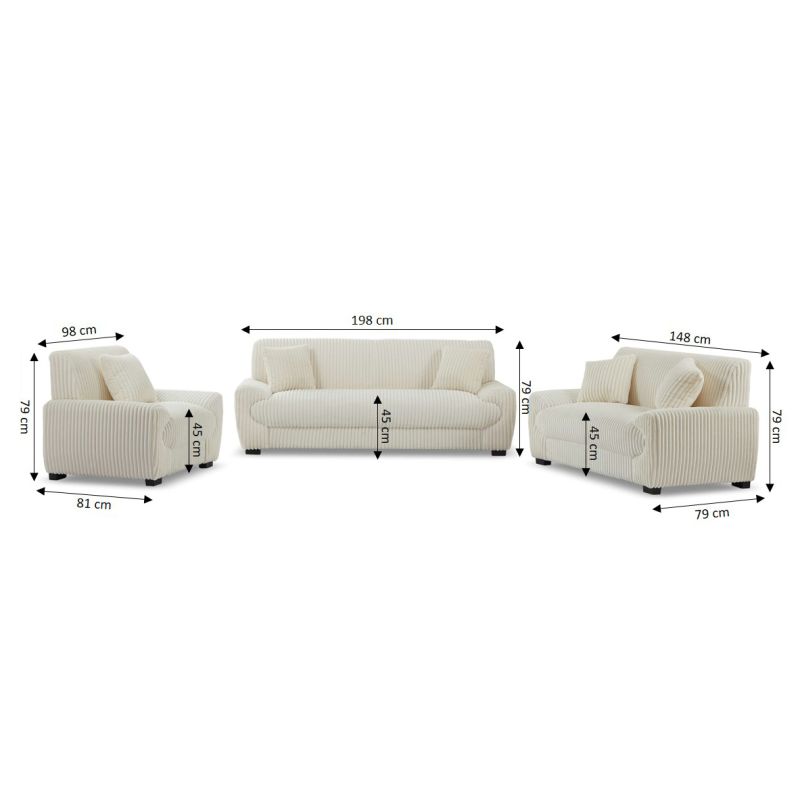 Ensemble canapé droit fixe 3 places + fauteuil 1 place ADEA velours côtelé beige