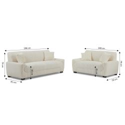 Ensemble canapés droits fixes 3+2 places ADEA velours côtelé beige