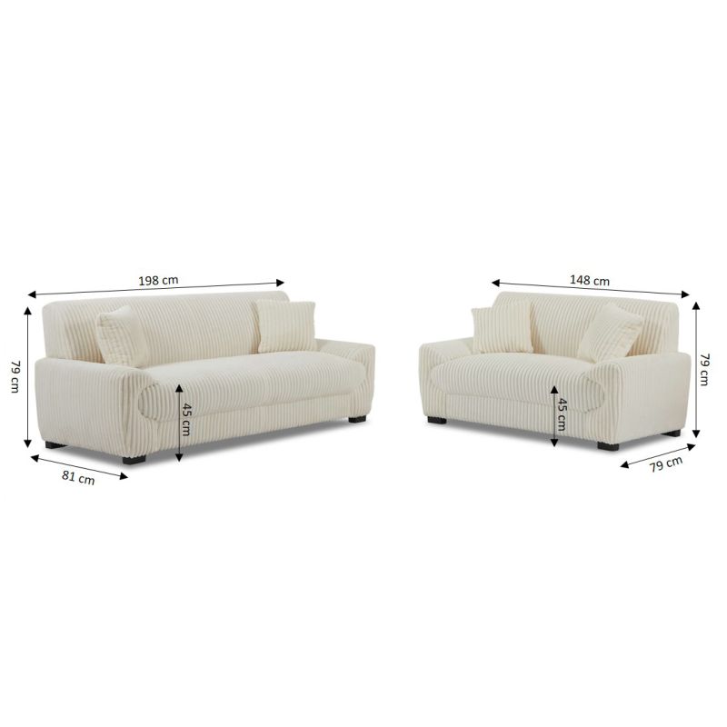 Ensemble canapés droits fixes 3+2 places ADEA velours côtelé beige