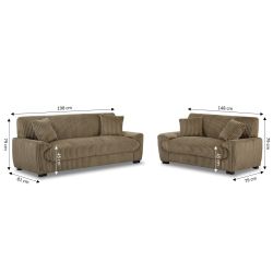 Ensemble canapés droits fixes 3+2 places ADEA velours côtelé marron