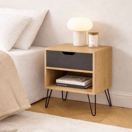 Lot de 2 tables de chevet DUO noir et effet chêne