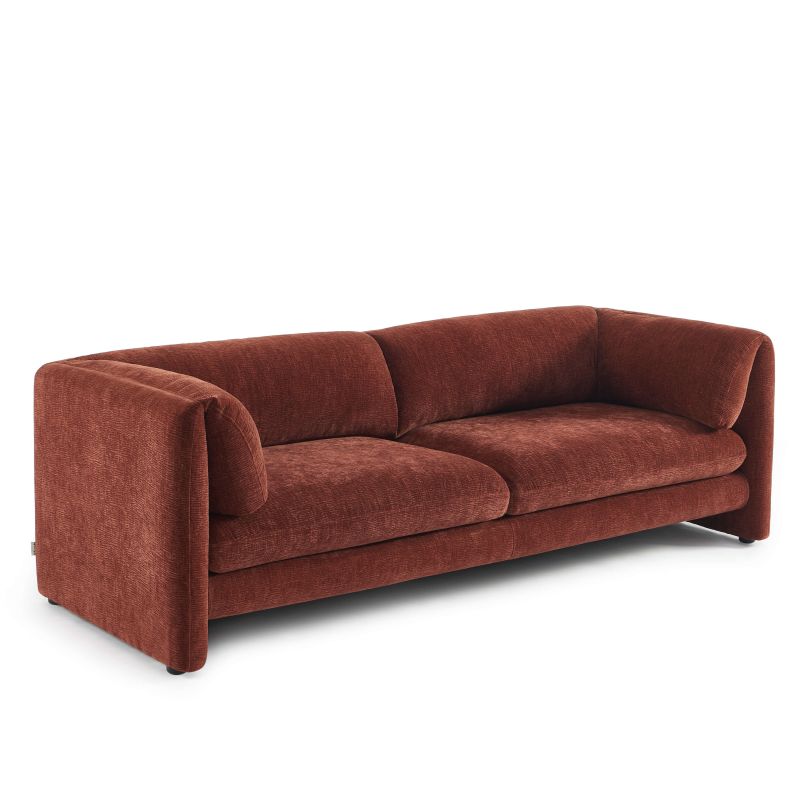 Canapé droit fixe NIKKI 3 places velours texturé terracotta