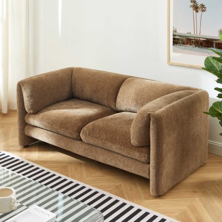 Canapé droit fixe NIKKI 2 places velours texturé marron