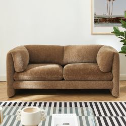 Canapé droit fixe NIKKI 2 places velours texturé marron