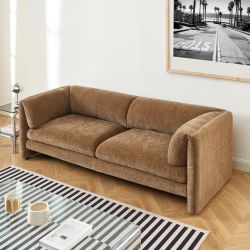 Canapé droit fixe NIKKI 3 places velours texturé marron