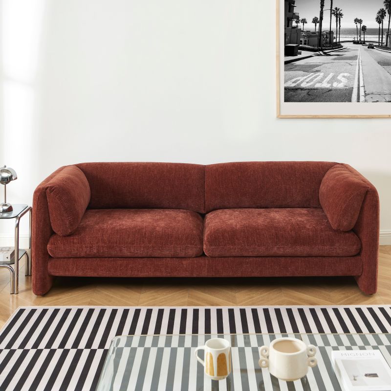 Canapé droit fixe NIKKI 3 places velours texturé terracotta