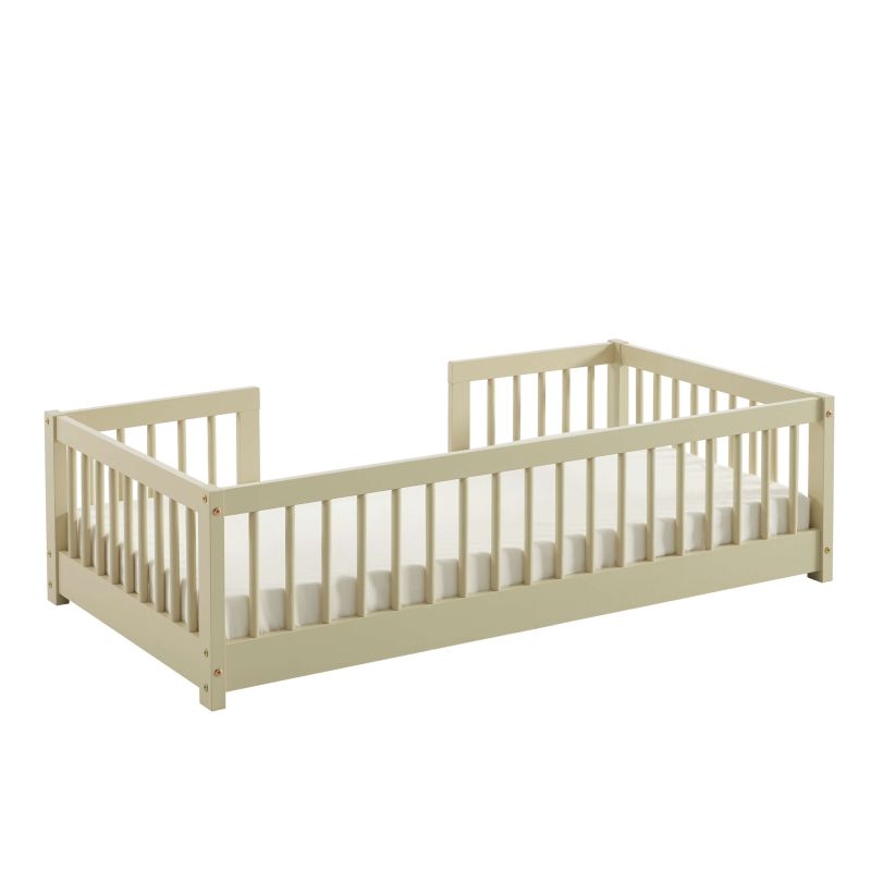 Lit enfant avec barrières EDEN 70x140 pin massif beige sommier inclus