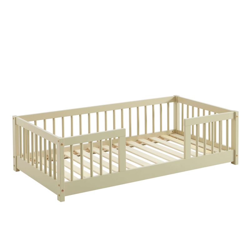 Lit enfant avec barrières EDEN 70x140 pin massif beige sommier inclus