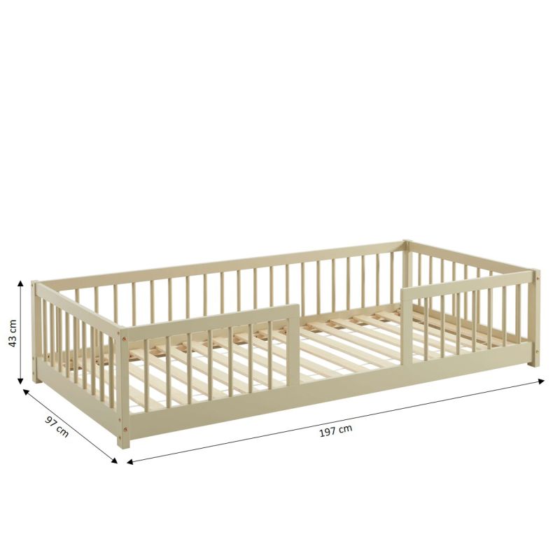 Lit enfant avec barrières EDEN pin massif beige 90x190 sommier inclus