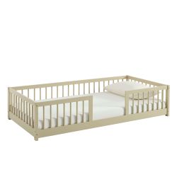 Lit enfant avec barrières EDEN pin massif beige 90x190 sommier inclus