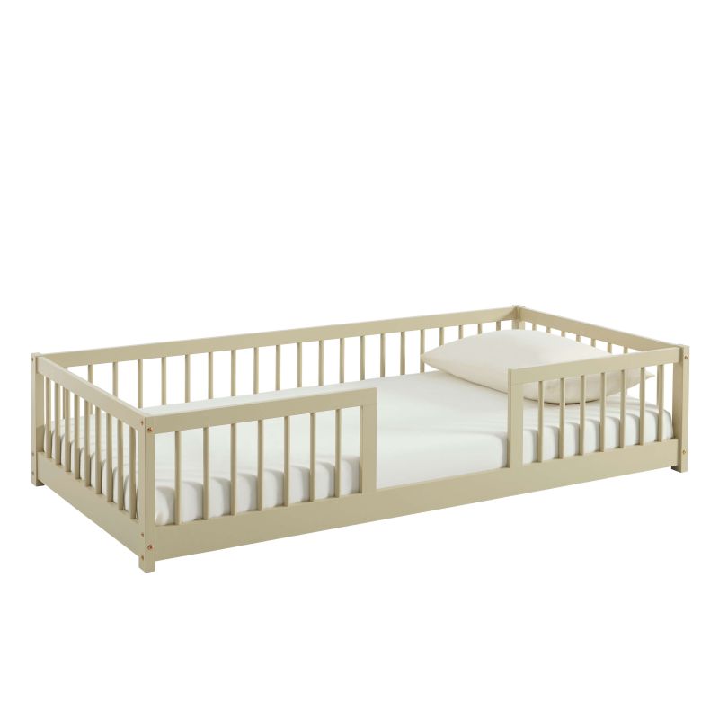 Lit enfant avec barrières EDEN pin massif beige 90x190 sommier inclus
