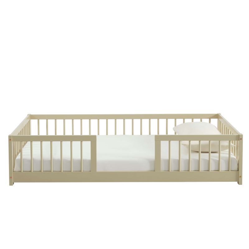Lit enfant avec barrières EDEN pin massif beige 90x190 sommier inclus