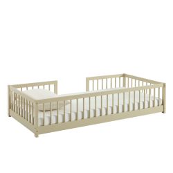 Lit enfant avec barrières EDEN pin massif beige 90x190 sommier inclus