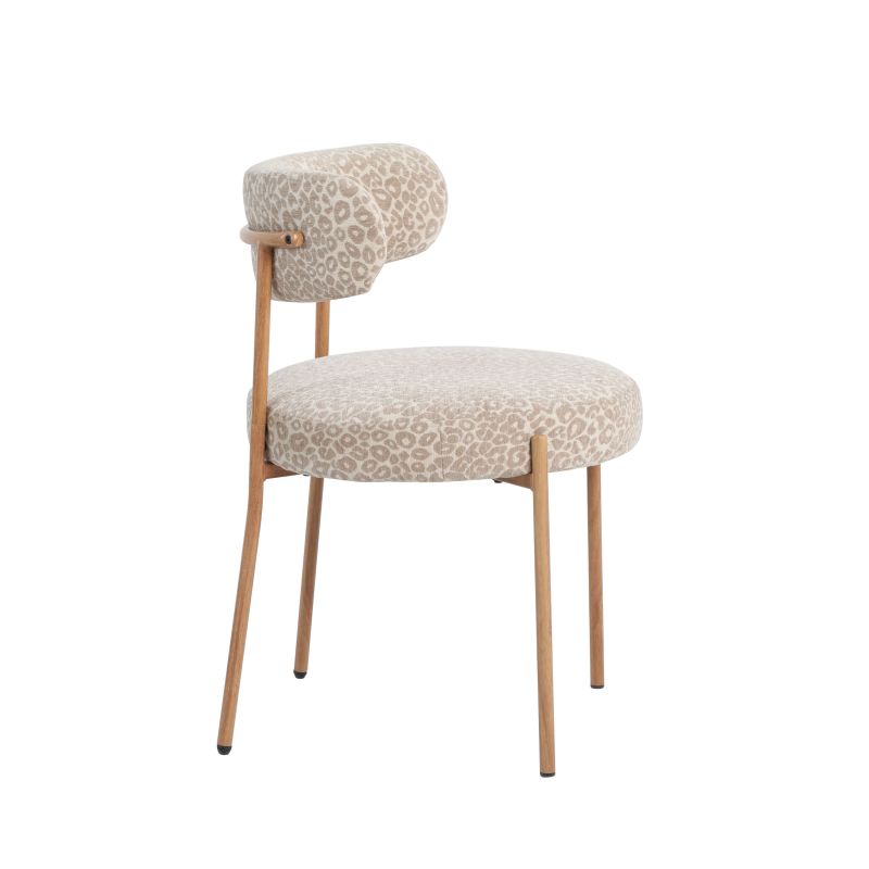 Lot de 2 chaises NOA tissu imprimé léopard beige pieds métal finition bois
