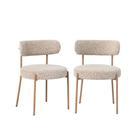 Lot de 2 chaises NOA tissu imprimé léopard beige pieds métal finition bois