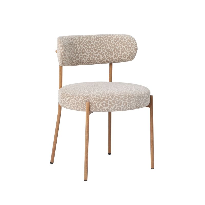 Lot de 2 chaises NOA tissu imprimé léopard beige pieds métal finition bois