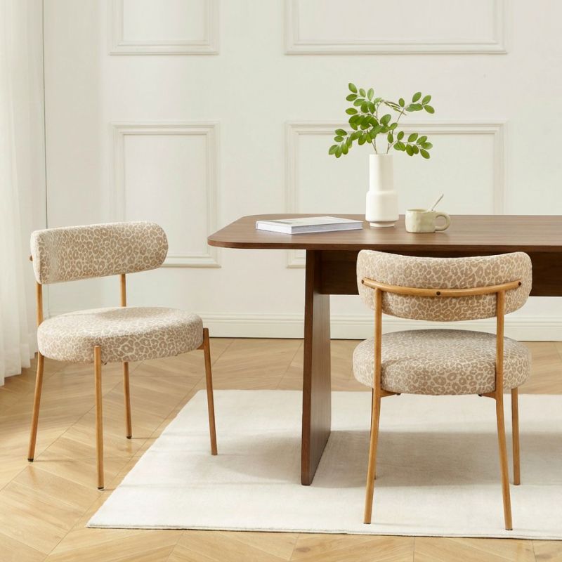 Lot de 2 chaises NOA tissu imprimé léopard beige pieds métal finition bois