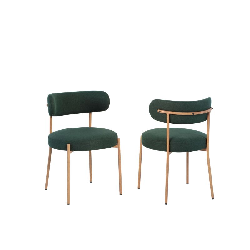 Lot de 2 chaises NOA tissu vert pieds métal finition bois
