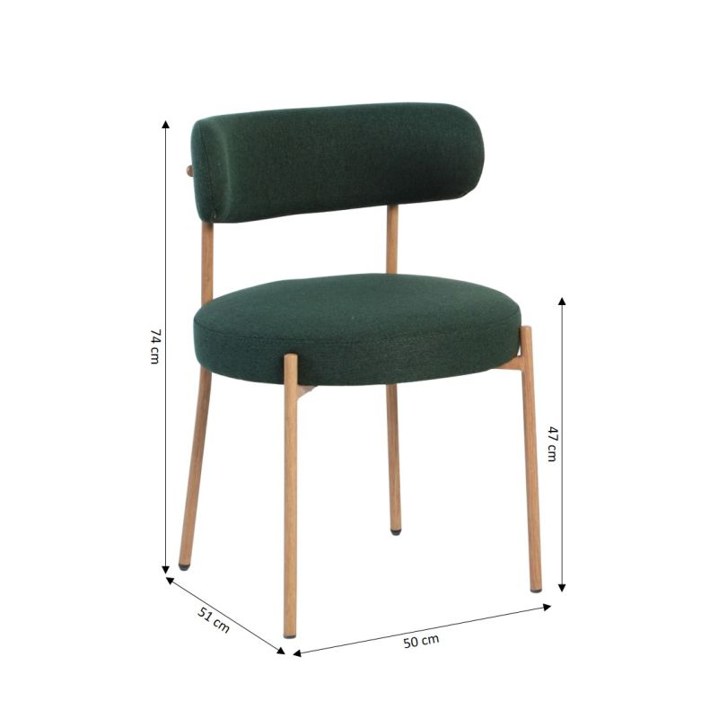 Lot de 2 chaises NOA tissu vert pieds métal finition bois