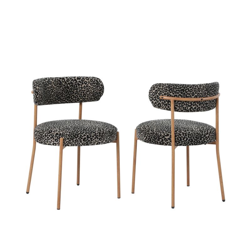 Lot de 2 chaises NOA tissu imprimé léopard noir pieds métal finition bois