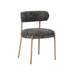 Lot de 2 chaises NOA tissu imprimé léopard noir pieds métal finition bois