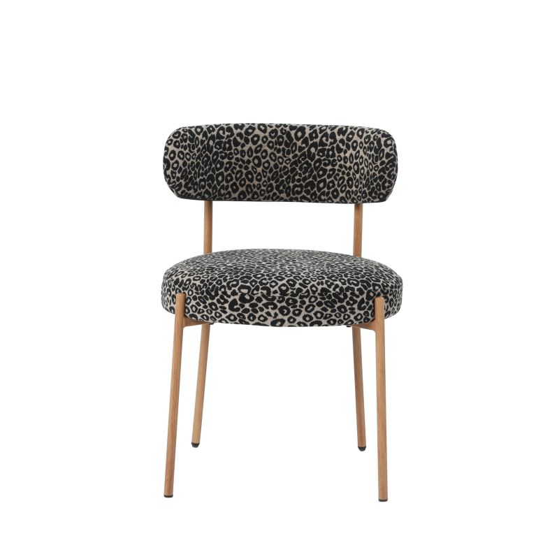 Lot de 2 chaises NOA tissu imprimé léopard noir pieds métal finition bois