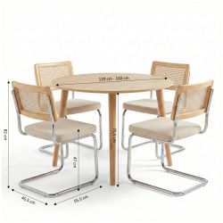 Ensemble repas table extensible ORACLE placage chêne et lot de 4 chaises ELLA velours côtelé écru et cannage