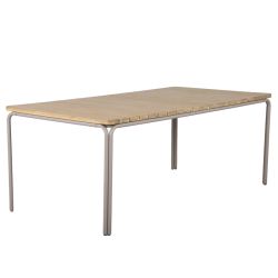 Ensemble repas table ASTI bois d'acacia FSC 200cm et lot de 6 chaises JACK velours côtelé écru