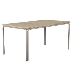 Ensemble repas table ASTI bois d'acacia FSC 160cm et lot de 4 chaises ELLA velours côtelé écru