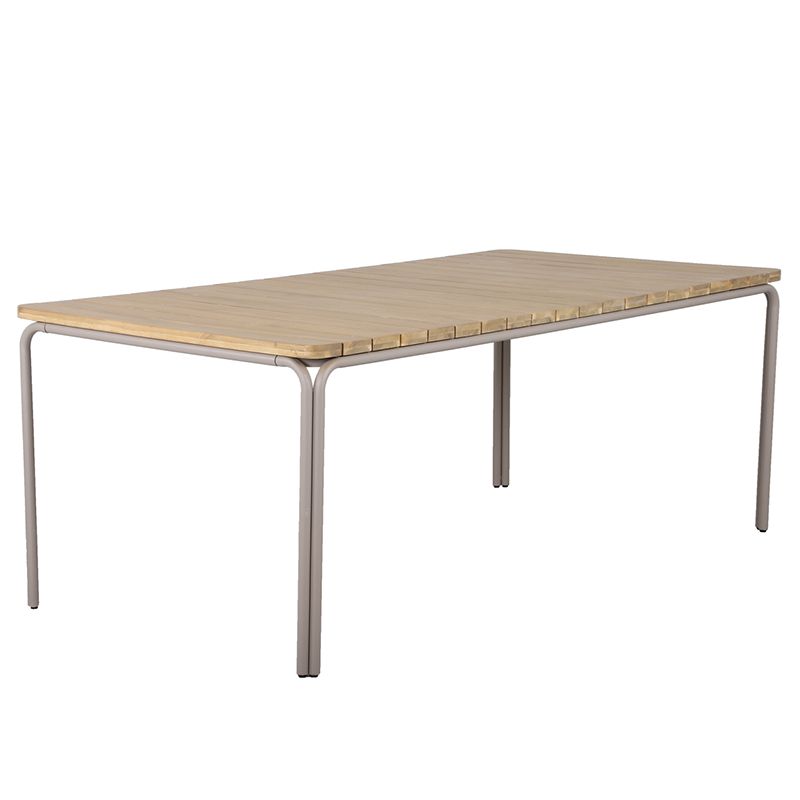 Ensemble repas table ASTI bois d'acacia FSC 200cm et lot de 6 chaises ELLA velours côtelé écru