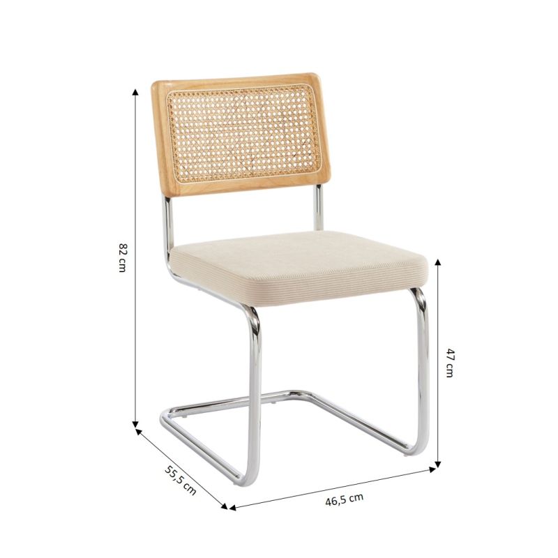 Ensemble repas table ASTI bois d'acacia FSC 200cm et lot de 6 chaises ELLA velours côtelé écru