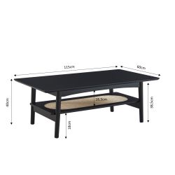 Table basse ANATOLE noir et cannage rotin
