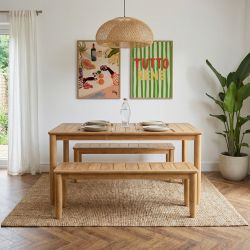 Ensemble table et bancs de jardin SAFARI 6 places en bois teck FSC