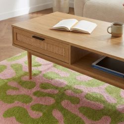 Table basse AMANA effet chêne et cannage rotin