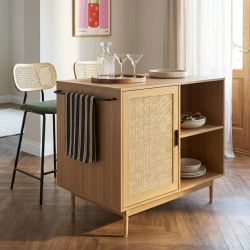 Ilot central AMANA effet chêne et cannage rotin 100cm