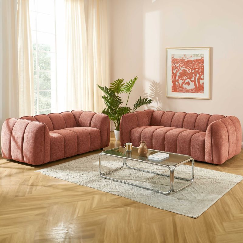 Ensemble canapés droits fixes 3+2 MATILDA tissu chenille rouge brique