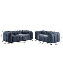 Ensemble canapés droits fixes 3+2 MATILDA tissu chenille bleu