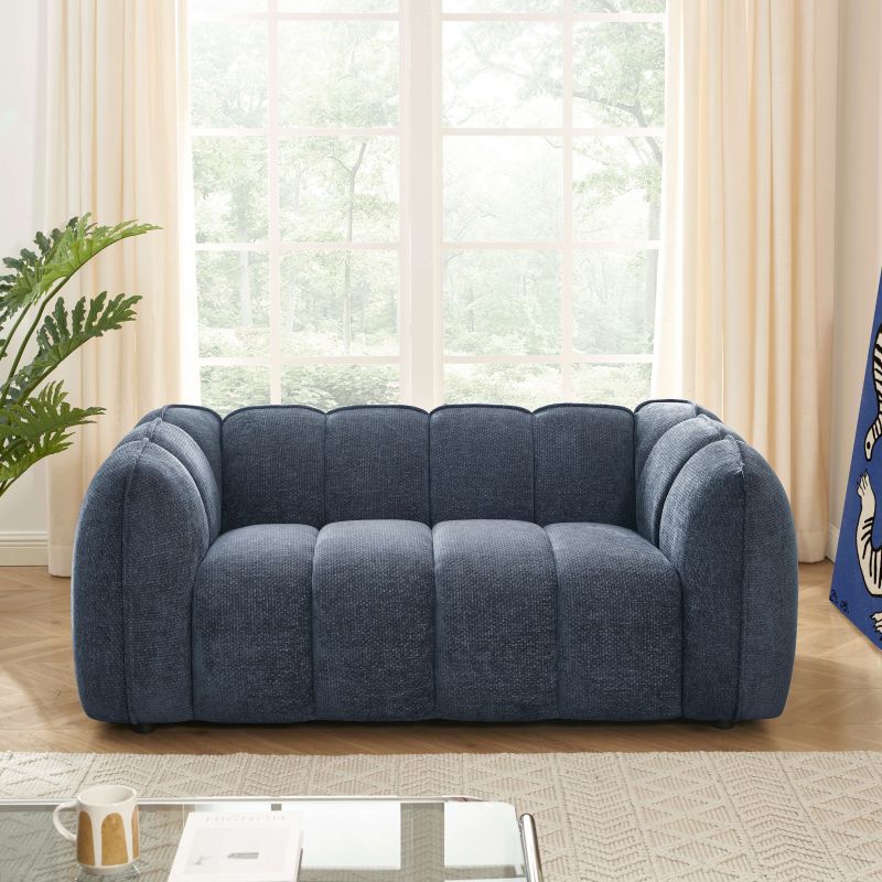 Ensemble canapés droits fixes 3+2 MATILDA tissu chenille bleu