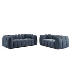 Ensemble canapés droits fixes 3+2 MATILDA tissu chenille bleu