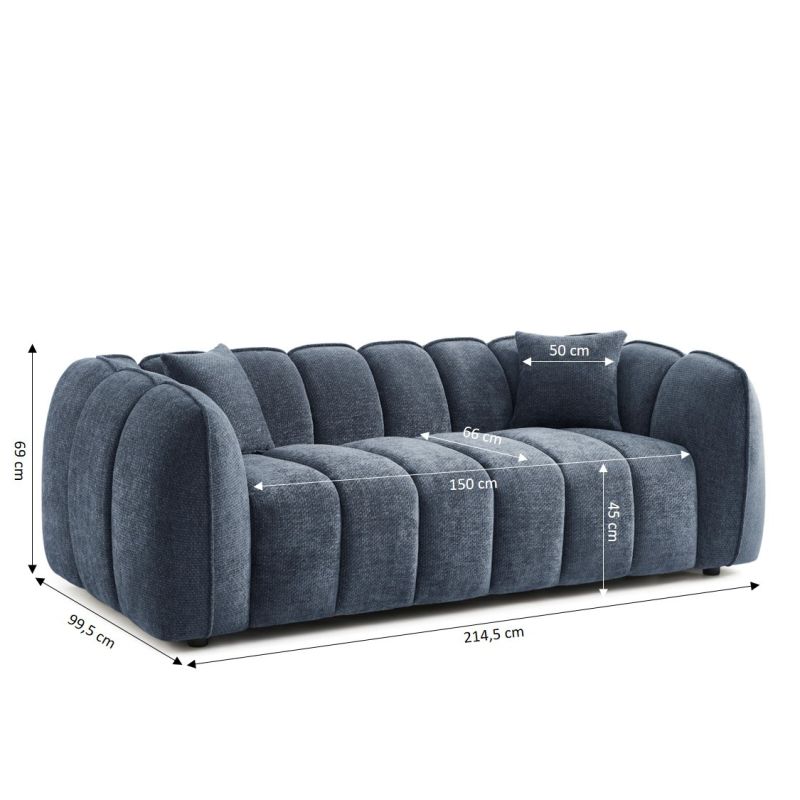 Canapé droit MATILDA 3 places tissu chenille bleu