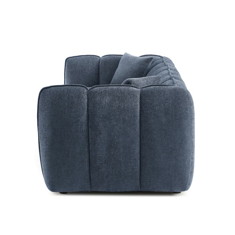 Canapé droit MATILDA 3 places tissu chenille bleu