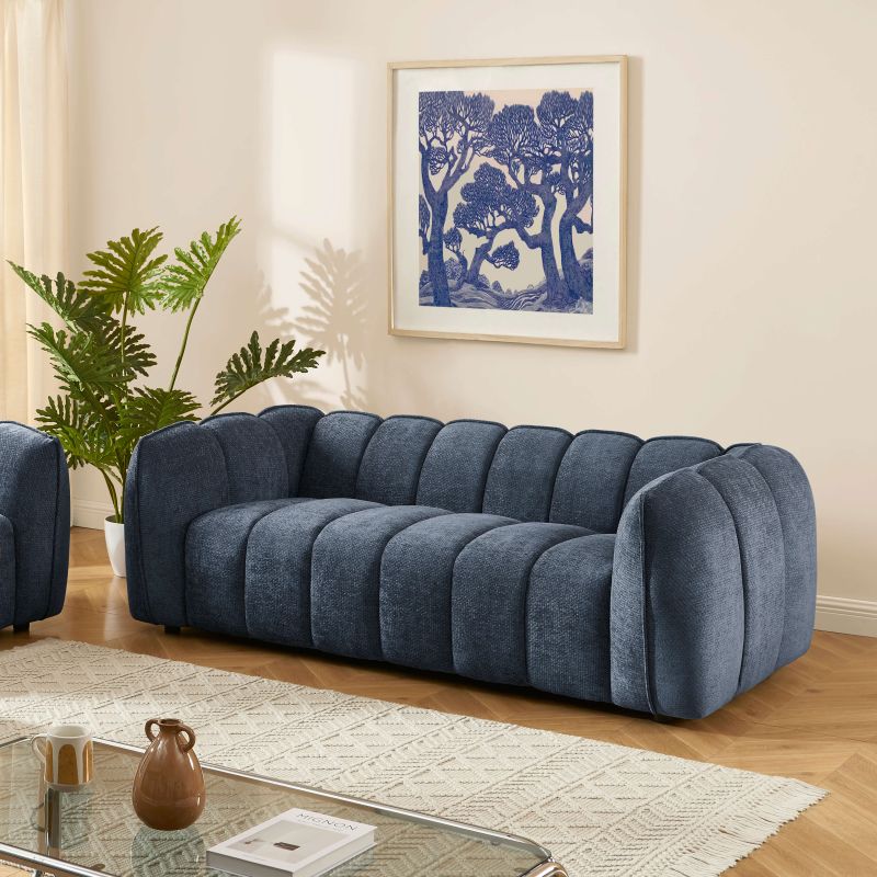 Canapé droit MATILDA 3 places tissu chenille bleu