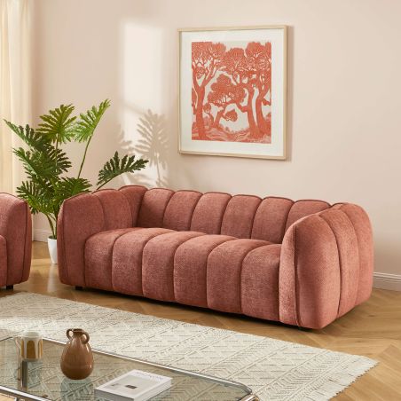 Canapé droit MATILDA 3 places tissu chenille rouge brique